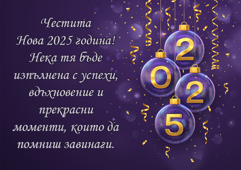 Честита Нова 2025 година!
Нека тя бъде изпълнена с успехи, вдъхновение и прекрасни моменти, които да помниш завинаги.